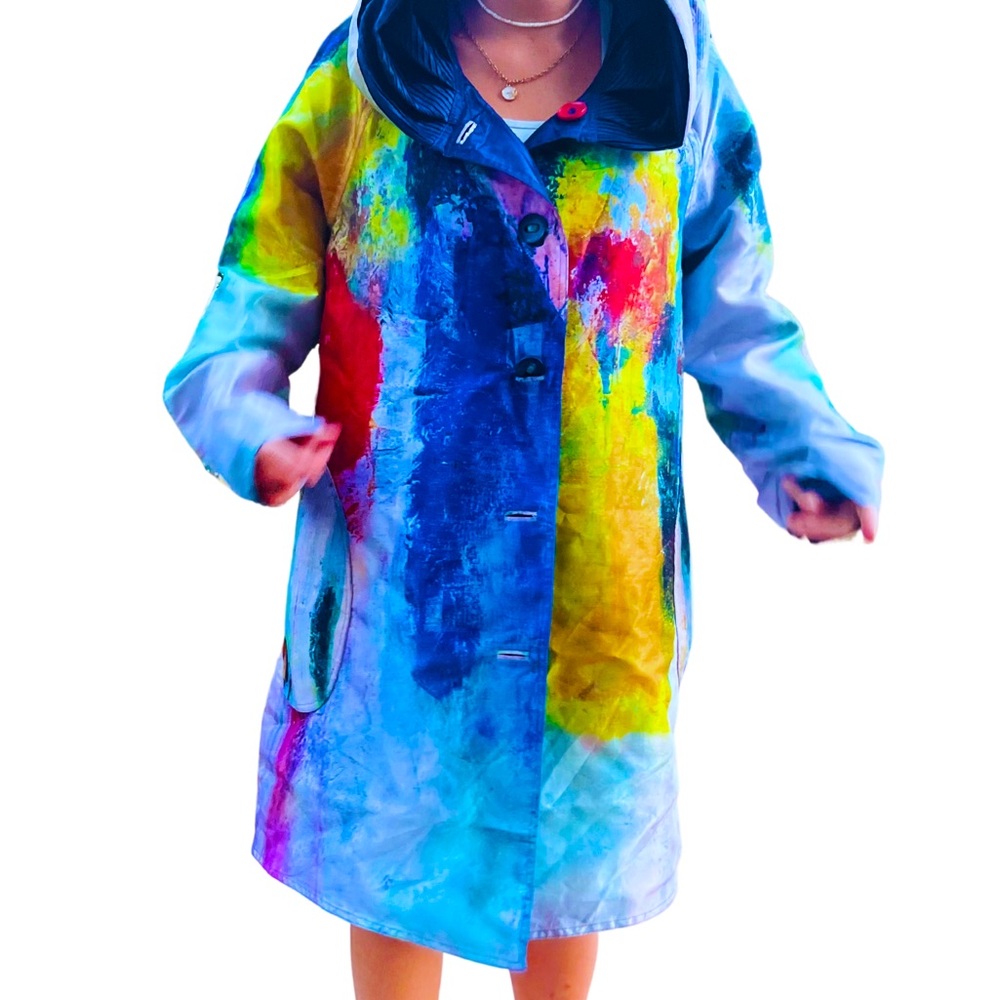 Color Field Reversible Pleated Raincoat